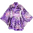 Wraith of East Kimono Costume Adult Japanese Geisha Floral Patten Gown Blossom Bathrobe Sleepwear With Obi Belt