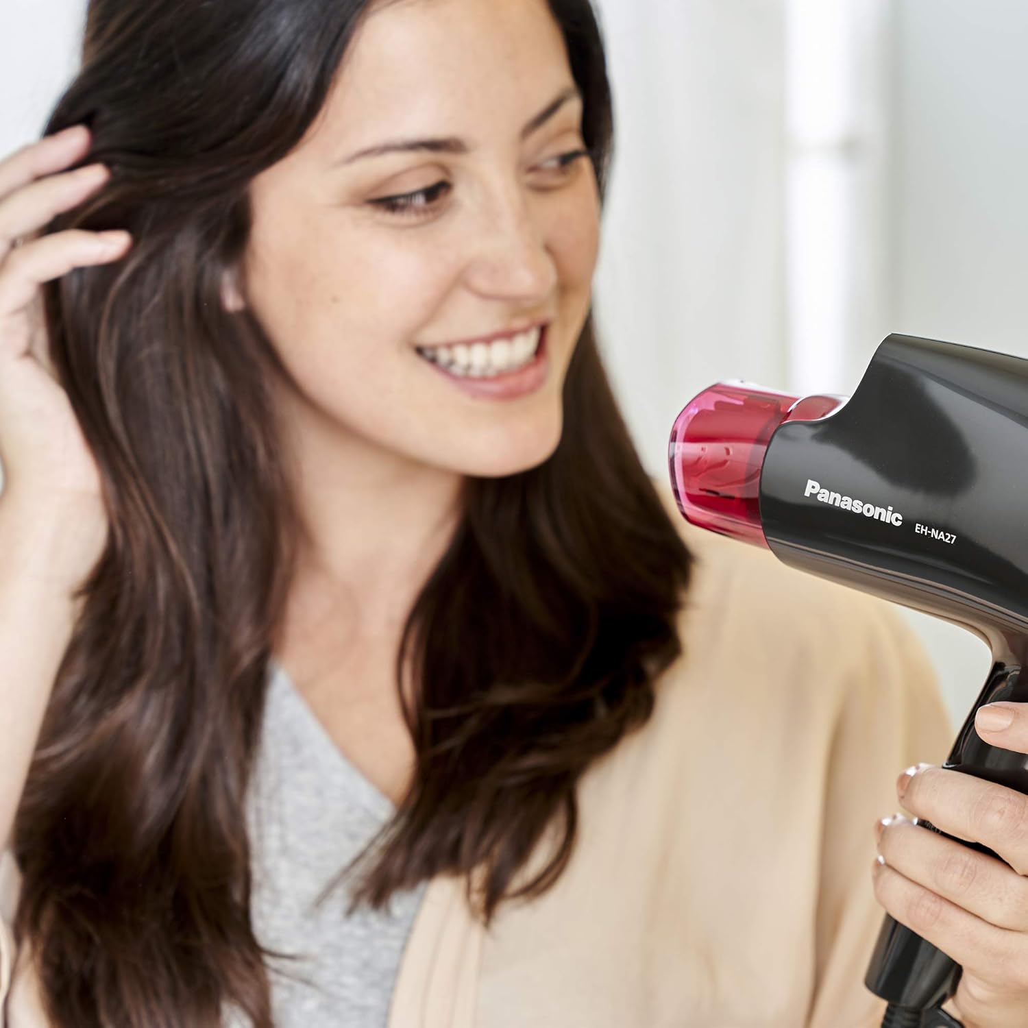 Panasonic Compact Hair Dryer with Nanoe Technology for Smoother, Shinier Hair, Includes Quick-Dry Nozzle and Folding Handle for Travel, Black, Pink EH-NA27-K: Beauty