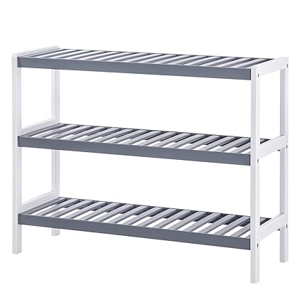SONGMICS Schuhregal aus Bambus, Schuhständer, 3-Ebenen Badregal, Ablageregal Schuhablage Standregal, 70 x 55 x 26 cm ideal fü
