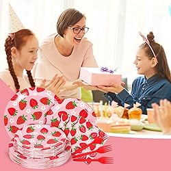 Whaline 96Pcs Strawberry Tableware Set Cute Fruit