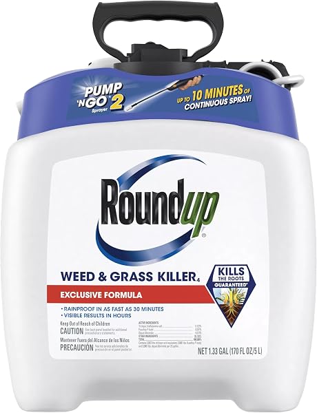 Roundup Weed & Grass Killer4 with Pump 'N Go 2 Sprayer, 1.33 gal. | Ready-To-Use Bug Killer with Comfort Wand, Kills Ants, Ro