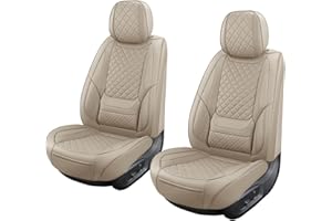 HOOZOOM Leather Car Seat Covers Waterproof Front Seat Covers Breathable Seat Protectors Universal Fit for Most Cars SUV Trucks Vehicle (Beige, Front Pair)