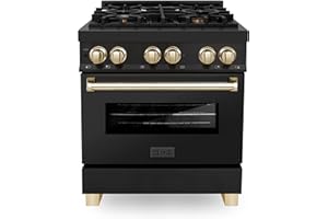 ZLINE Autograph Edition 30 in. 4.0 cu. ft. Legacy Dual Fuel Range with 4 Burner Gas Cooktop and Electric Convection Oven in Black Stainless Steel and Polished Gold Accents (RABZ-30-G)
