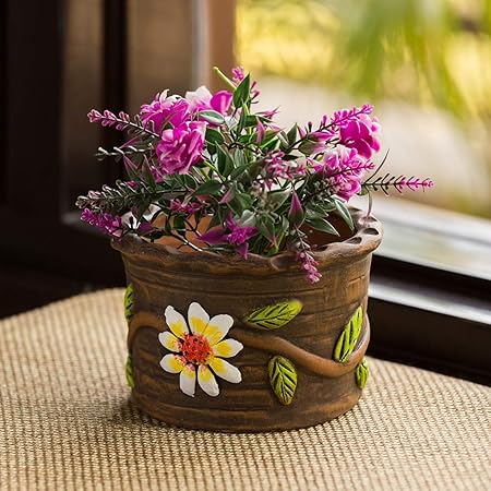 ExclusiveLane Terracotta Planters for Garden Decoration Items Outdoor & Balcony Terracotta Pots for Plants, Cedar Brown, 5.4 x 5.4 x 4.0 Inch