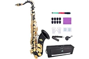 EASTROCK Tenor Saxophone Black/Golden B Flat Tenor Sax Professional Saxophone for Beginners Students Kids and Musicians with Carrying Case, Mouthpiece, Reeds, Cushion Pads, Cleaning Kit, Neck Strap