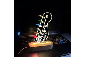 HSHS-US Guitar Pick Holder, Bass Pick Display Holder, Acrylic Electric Guitar Headstock Shaped with Light Up Wooden Base for Picks Storage , Guitar Accessories Gifts for MusicEnthusiasts and Musicians