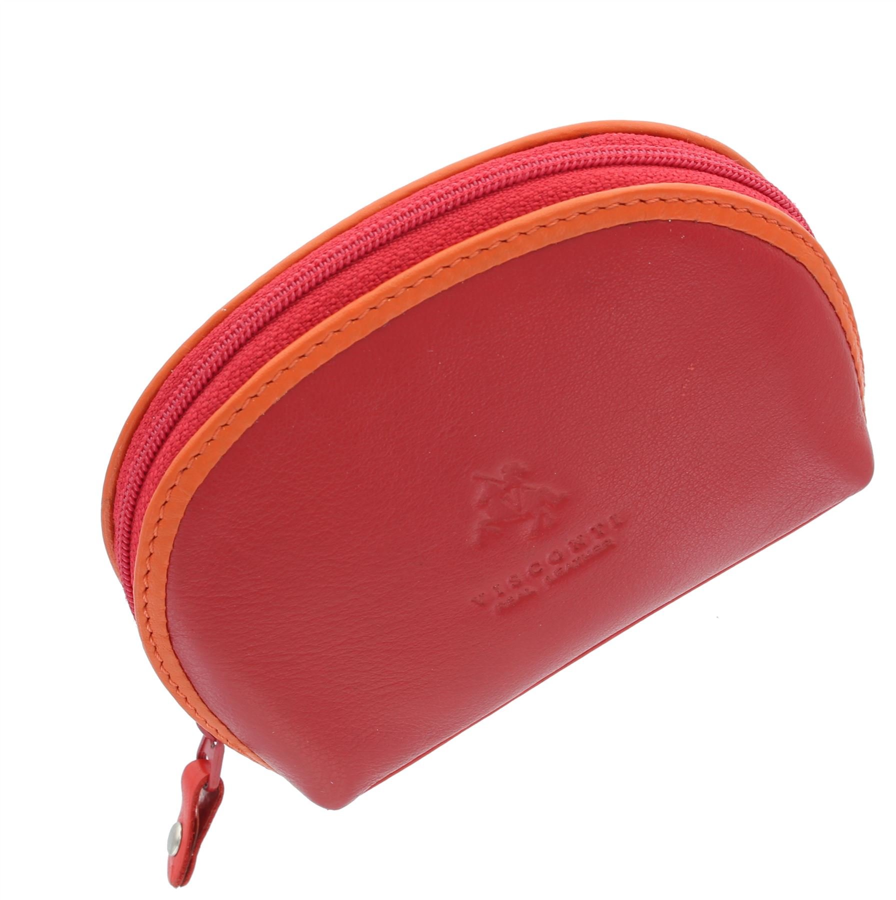 Visconti Rainbow Collection Zip Top Leather Malay Coin Purse with Keyring RB63 Red Multi