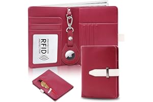 Sbrinnaliao Passport Holder with Airtag for Women/Men,Airtag Passport Wallet for Travel,Cute Passport Holder Rfid Blocking,Travel Wallet for Cards Passport Cover Case (Wine red)