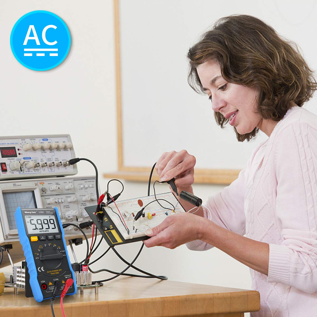 Keenstone Digital Multimeter,TRMS 6000 Counts Manual and Auto Ranging;Pocket Size Flashlight Measures Voltage Tester,Current,Resistance,Continuity,Frequency;Tests Diodes,Transistors,Temperature