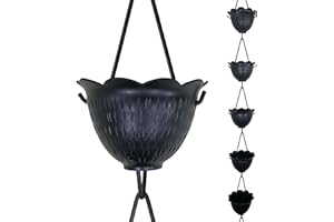 Rain Chains by JASINC 8.5 ft Luca Cups Black Powder Coated, to Replace Roof Gutter Downspout, with Installation Kit, Rainwater Catcher/Water Diverter, JAS3009BLK