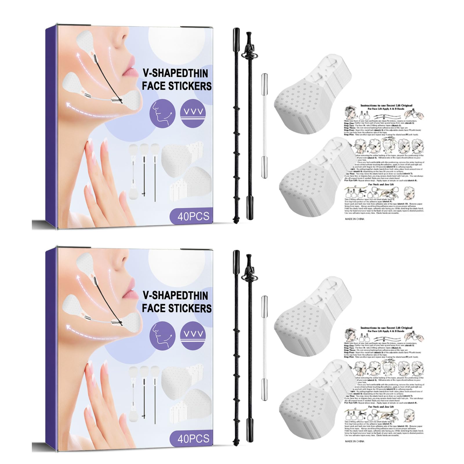 2 Pieces Of 80 Tablets Lift Face Stickers, Face Lifting Tape, Facelifting Stickers, Invisible Thin Face Stickers, Makeup Facelifting Tools For Face To Tighten The Skin