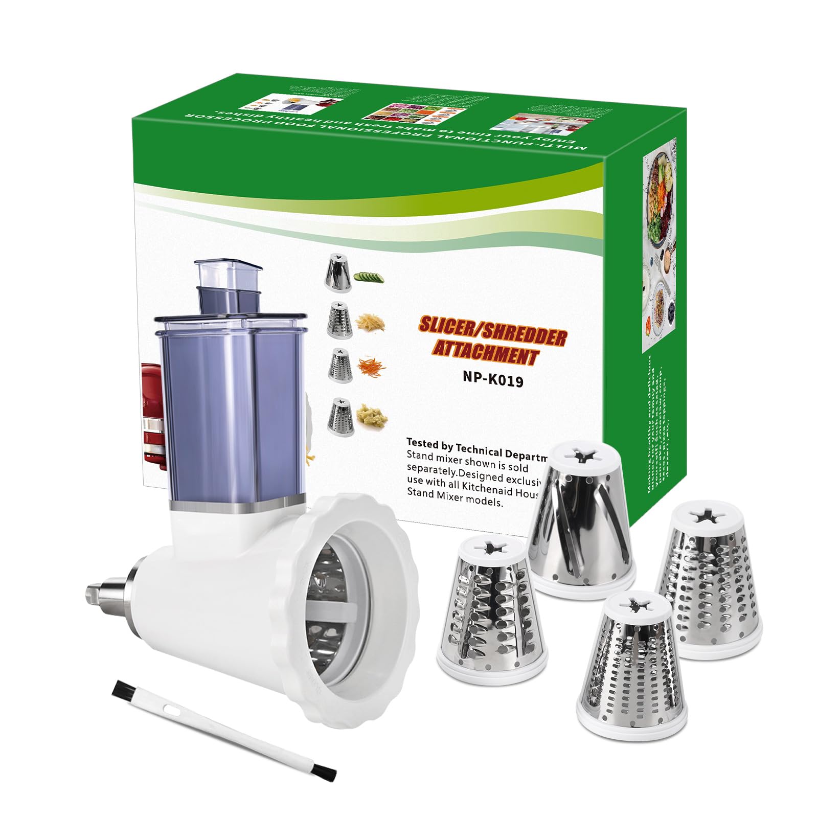 Upgraded Version - Cheese Grater Slicer Shredder Attachments for All KitchenAid Stand Mixers, Food Slicers Salad Maker Accessory Vegetable Chopper with 4 Blades Dishwasher Safe