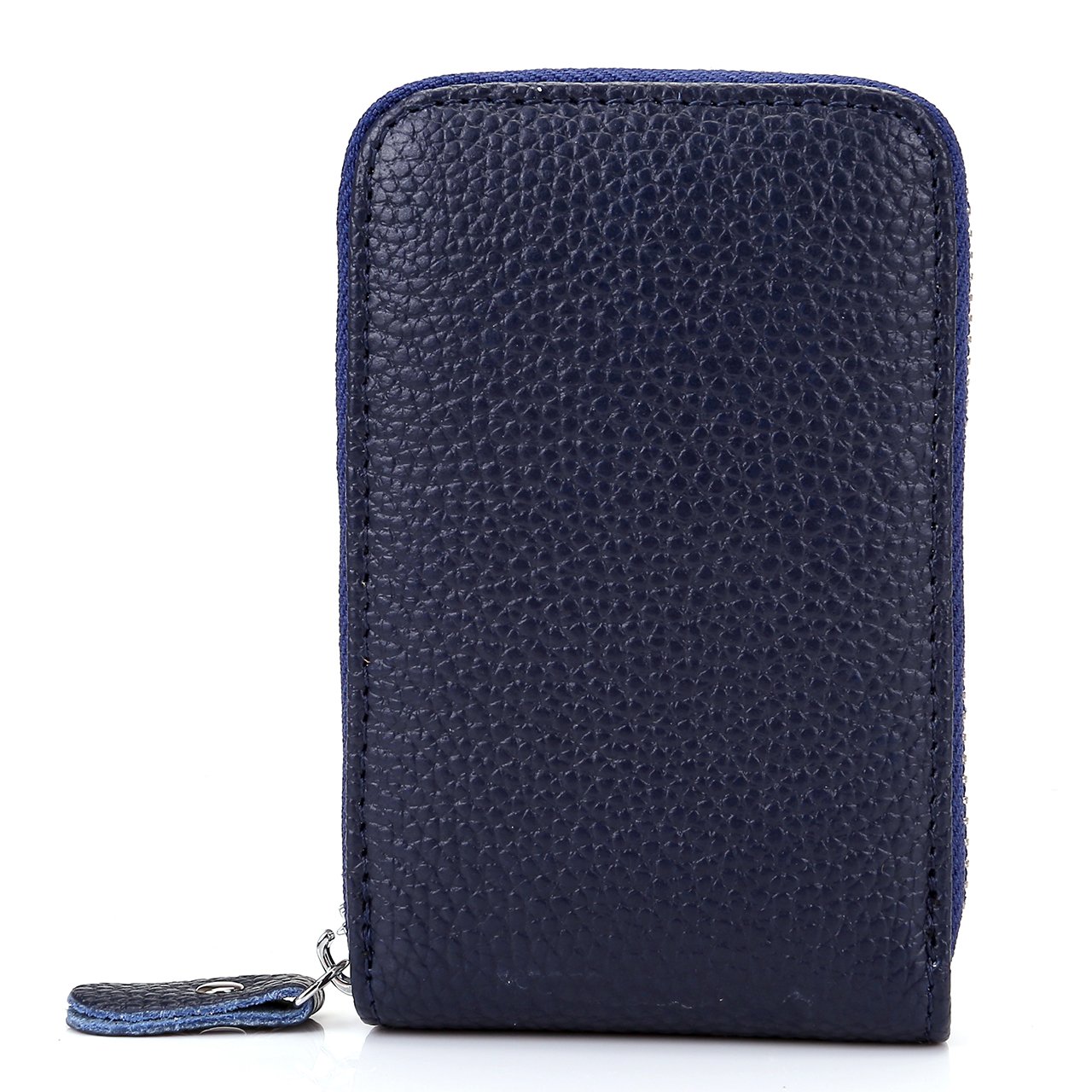 Faleto Accordion Style Leather Mini Credit Card Case Organizer Wallet With Zipper Pocket (Dark Blue)