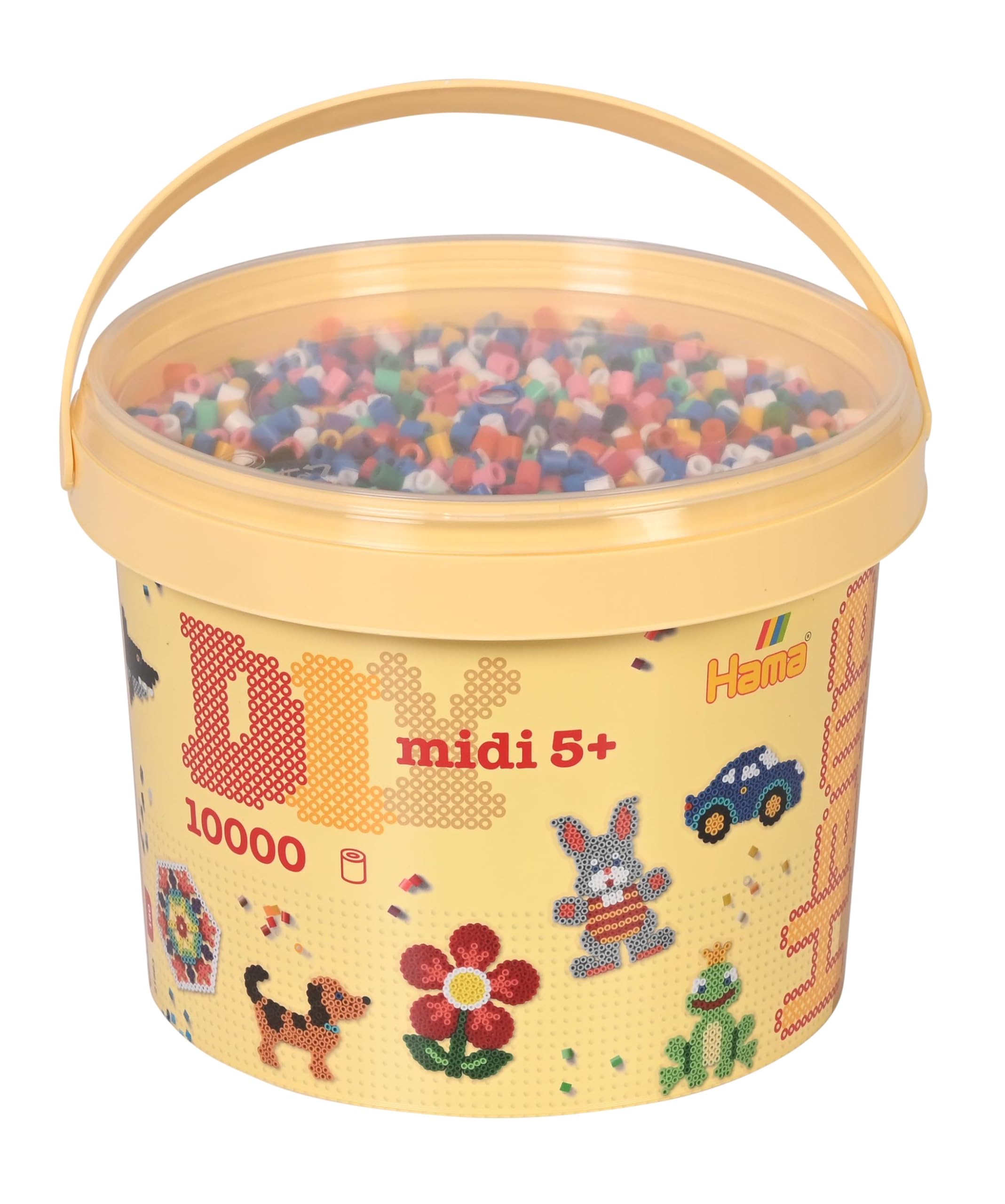 Hama Midi Beads Bucket, Approx.10.000 Fuse Beads, Mosaic Decoration Arts & Craft Kit for Creative Children Ages 5+ Assorted Colours, Iron/Melty Bead Set
