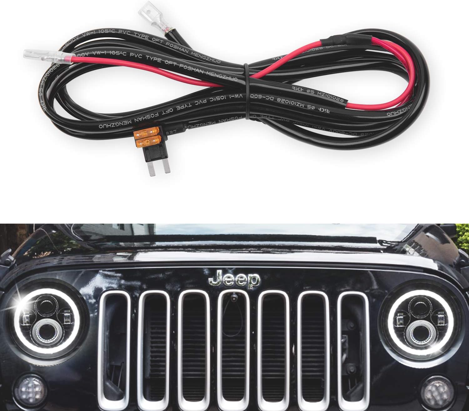 GoodRun 1PCS Jeep Wranglert headlights Halo DRL Harness - Headlight Conversion Cable Wiring Harness, Fit Jeep Wrangler JK TJ or Trucks Car Leds Headlights Bulbs, 3.00m