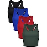 Geyoga 4 Pieces Basic Workout Crop Tank Tops Sleeveless Racerback Sport Tank Top for Women Yoga Running