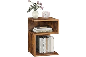 ODIKA Tokyo S Flip Minimalist 3 Tier End Table - Minimalist 3-Tier Wood Nightstand for Small Spaces with Open Storage - Japanese-Inspired Bedside Table for Bedroom (Reverse, Rustic Brown)