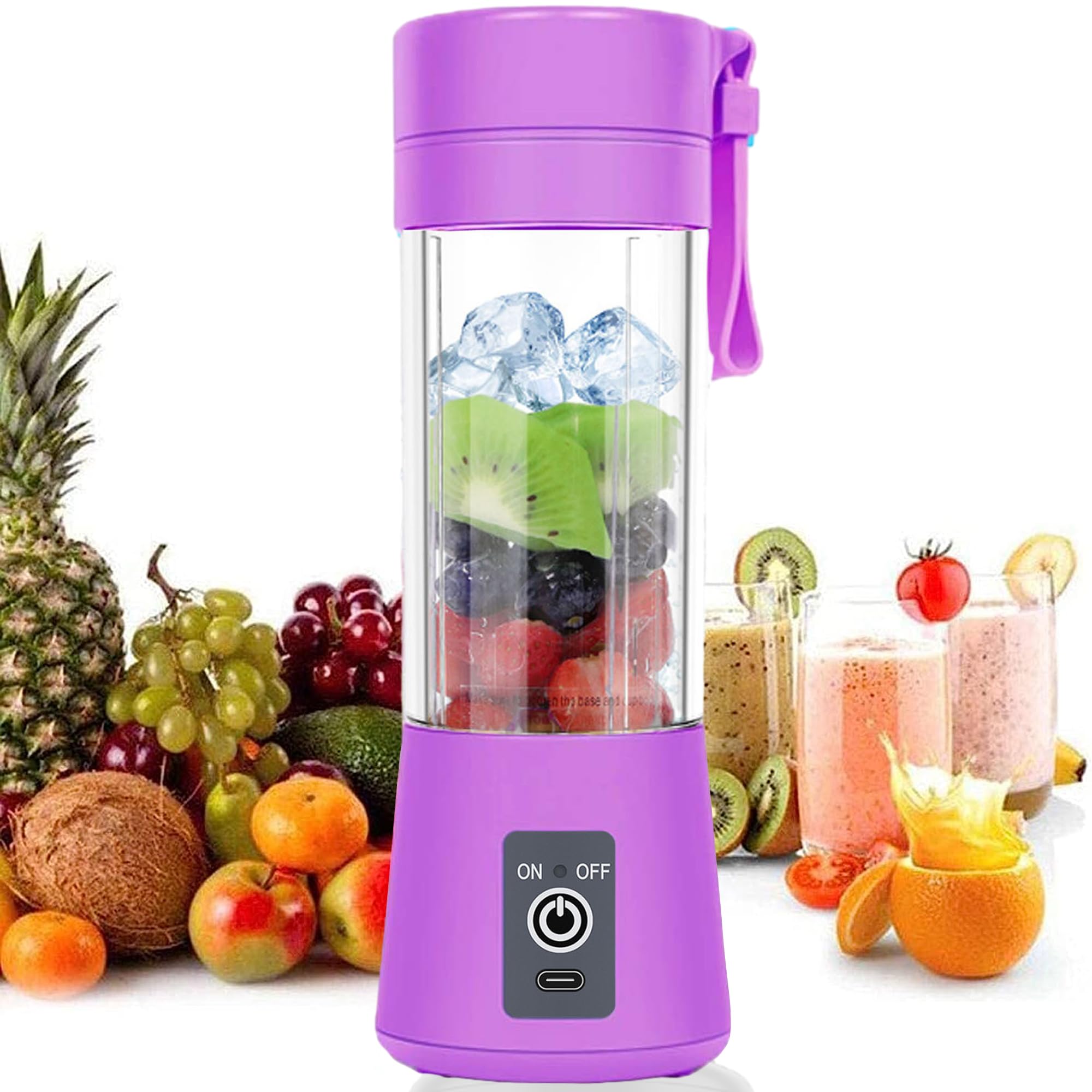 Portable Blender Mini Blenders Smoothies Shakes Juicer Cup USB Rechargeable Six Blades in 3D for Superb Mixing 380mL Purple