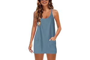 Tanming Women's Athletic Tennis Dress with Built-in Shorts V-Neck Spaghetti Strap Summer Dress