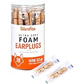SilenFox Ultra Soft Foam Ear Plugs, 50 Pair Individually Wrapped Earplugs. | Slow-Rebound Foam Ear Plug for Sleeping, Snoring, Noise Reduction, Work, Studying, Concert, Traveling &amp; Shooting, NRR 32dB