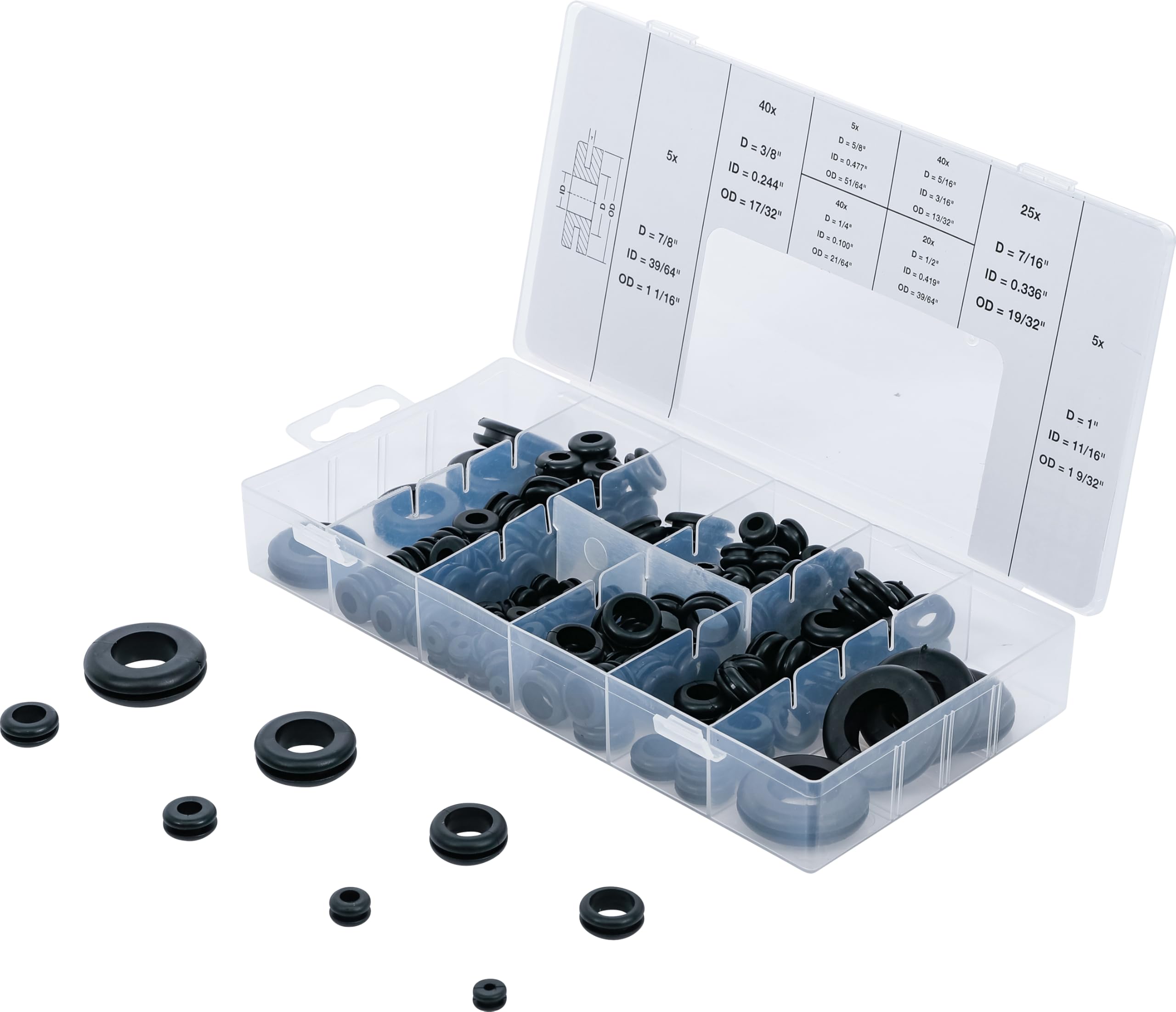 BGS 8112 | Rubber Grommet Assortment | Inch Sizes | 180 pcs.