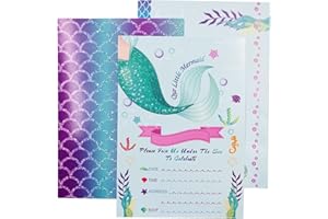 12 Pack Birthday Invitation, Glitter Mermaid Party Invitation Cards with 12 Envelopes Mermaid Party Decorations Supplies for 