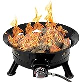 Flame King Smokeless Propane Fire Pit, 24-inch Portable Firebowl, 58K BTU with Self Igniter, Cover, & Carry Straps for RV, Ca