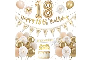 18th Birthday Decoration Girls, Gold Happy 18th Birthday Banner, 18th Sand White Birthday Balloons, Confetti Latex Balloons C