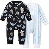 Burt's Bees Baby Boys Sleep and Play PJs, 100% Organic Cotton One-Piece Zip Front Romper Jumpsuit Pajamas