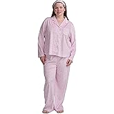 Karen Neuburger womens Plus Size Long Sleeve Minky Fleece Notch Collar Top and Pant Pajama Set With Matching Headband
