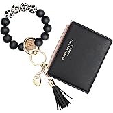 Keychain Bracelet Wristlet with Wallet Card Holder Pocket,Tassel Keychain Bangle Key Ring for Women