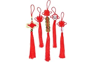 Honbay Handicrafts 5PCS Red Chinese Knot Tassels Hanging Decorations Chinese Style Gift for Friends