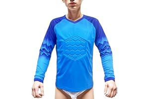 KKmeter Kids Boys Soccer Jersey Football Team Training Uniforms Gladiator Goalkeeper Padded Goalie Top Long Sleeve Shirt
