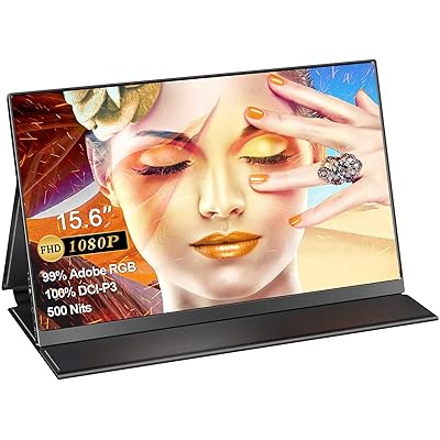 Monitor port&aacute;til - UPERFECT 15.6 "100% DCI-P3, 99% Adobe RGB, 500 Nits Brightness, FHD 1920x1080 IPS Screen, HDR Gaming Computer Display con USB C para computadora port&aacute;til, PC, MAC, tel&eacute;fono, PS4 / 3, Xbox, Switch