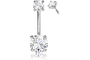 MILACOLATO 14G Surgical Steel G23 Titanium Sterling Silver 14K Gold Belly Button Rings for Women Round Cubic Zirconia Navel B