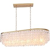 TOCHIC 42'' Gold Rectangular Chandelier Coastal, 5 Lights Natural Capiz Shell Chandeliers for Living Room, Dining Room, Bedro