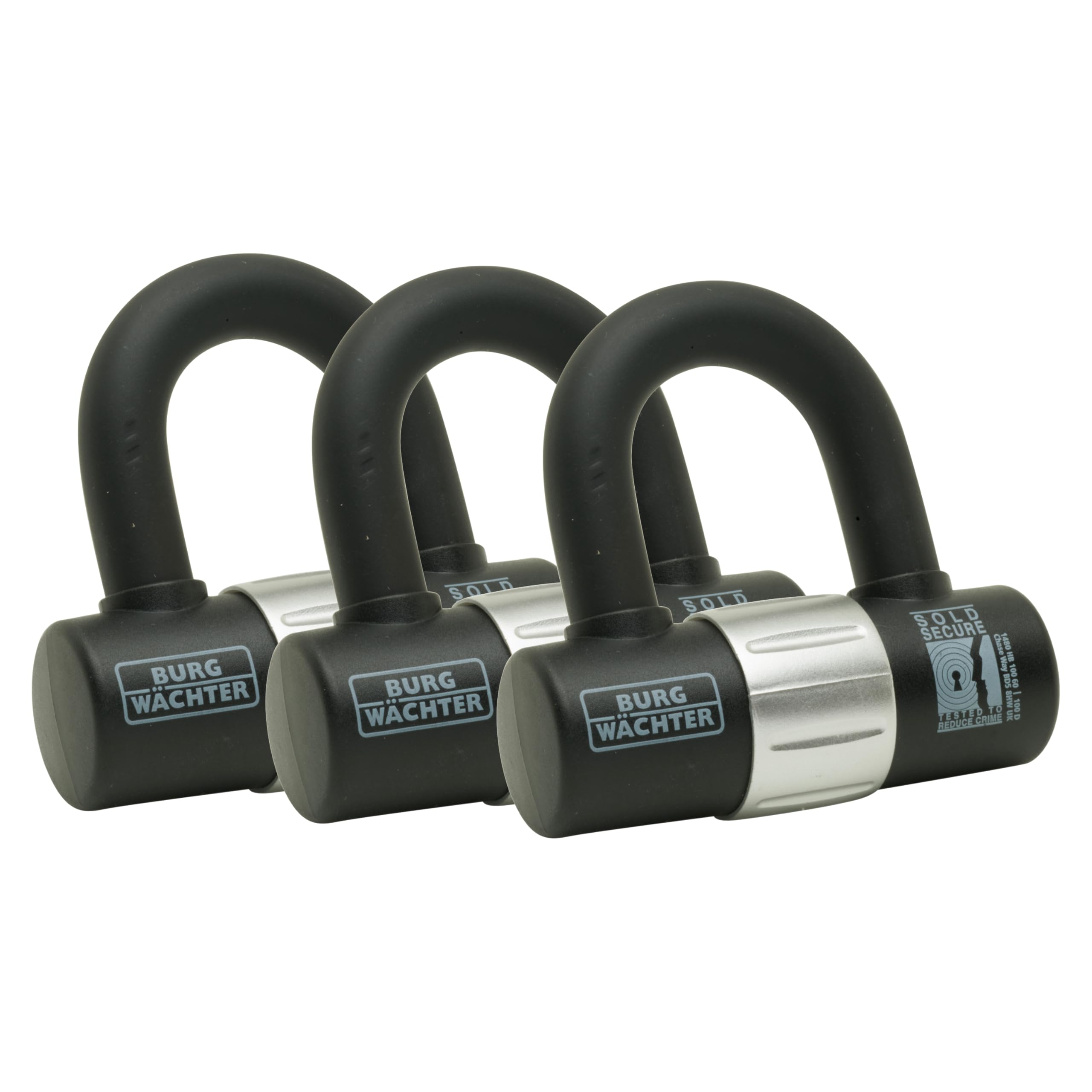Burg Wächter 100D Sold Secure Gold Keyed Alike U Lock Trio Pack, Black
