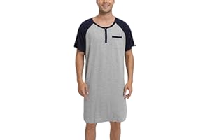 Enjoyoself Mens Cotton Short Sleeve Pyjama Tops Nightshirts Lightweight Sleepwear