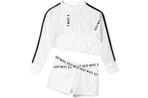 YUUMIN Girls Street Dance Outfits Kids Hip Hop Clothes 3 Pieces Sets Mesh Cropped Sweatshirts Tank Tops with Booty Shorts Set