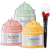 ANAI RUI 3 Pcs Pore Cleansing Face Mask Set Green Tomato Clay Mask - Turmeric Vitamin C Facial Mask Red Bean Refreshing Pore Mask, Relaxing Spa Gift Set Self Care for Women/Teens Girls 2.5 oz each