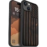 Carveit Magnetic Wooden Case for iPhone 15 Plus Case, Compatible with MagSafe Wireless Chargers, Black Soft TPU Shockproof Cover & Wood Artisan Engraved (American Flag) - Blackwood