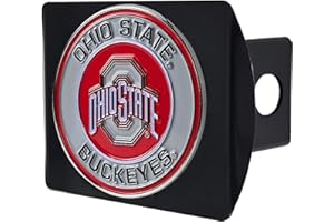 Ohio State University Buckeyes Black Metal Hitch Cover with 3D Color Team Logo by FANMATS - Round Molded Design – Easy Installation on Truck, SUV, Car - Ideal Gift for NCAA College Fan/Student
