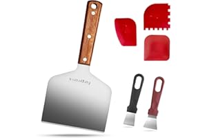 FORGYRONIS Griddle Scraper Set Includes A Wide Grill Scraper (Burger Scraper, Spatula Burger), 2 Stainless Steel Cleaning Scrapers and 3 Pan Scraper, Griddle Cleaning Kit for Blackstone.