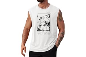 VOGSTART Mens Beach Summer Tank Tops Palm Tree Graphic Vacation Muscle Sleeveless Shirts (S-3XL)