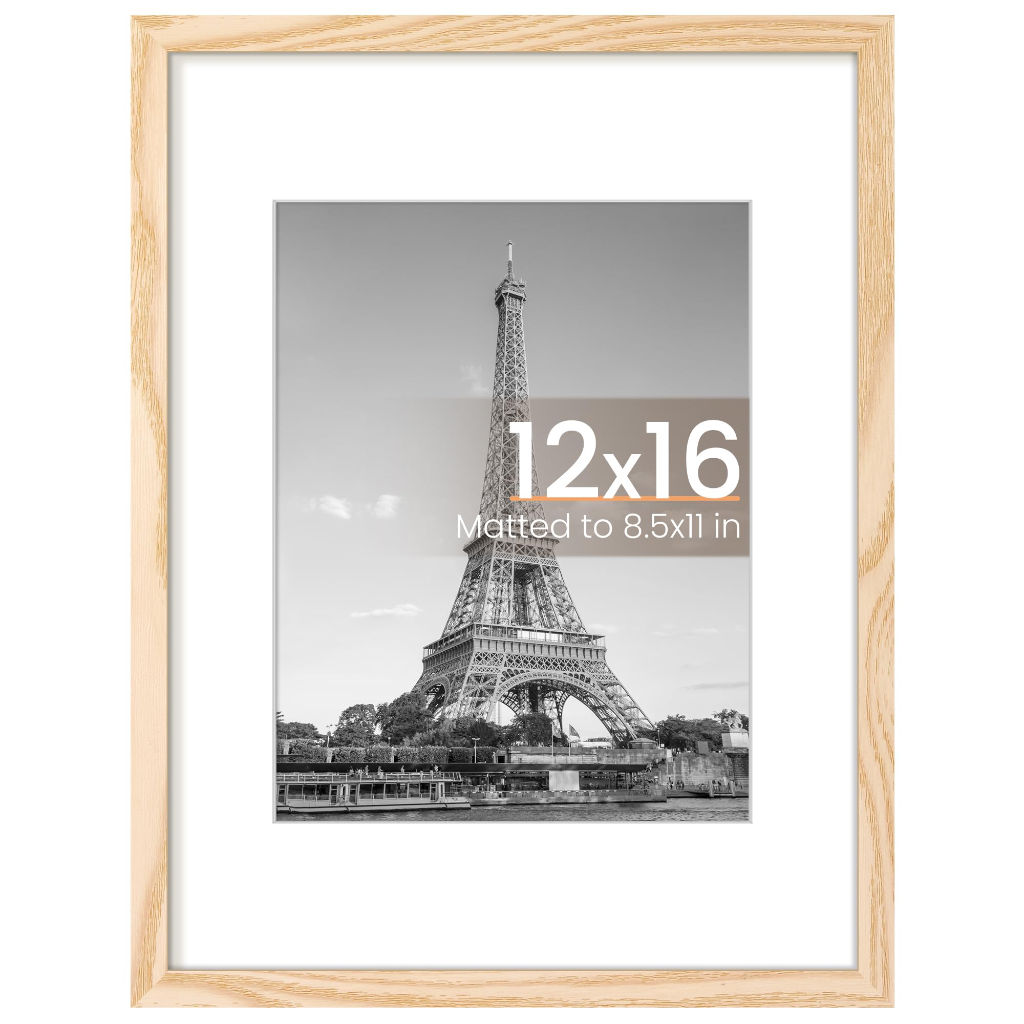 Photo 1 of upsimples 12x16 Picture Frame, Display Pictures 8.5x11 with Mat or 12 x 16 Without, Wall Hanging Poster Frames, Natural, 1 Pack