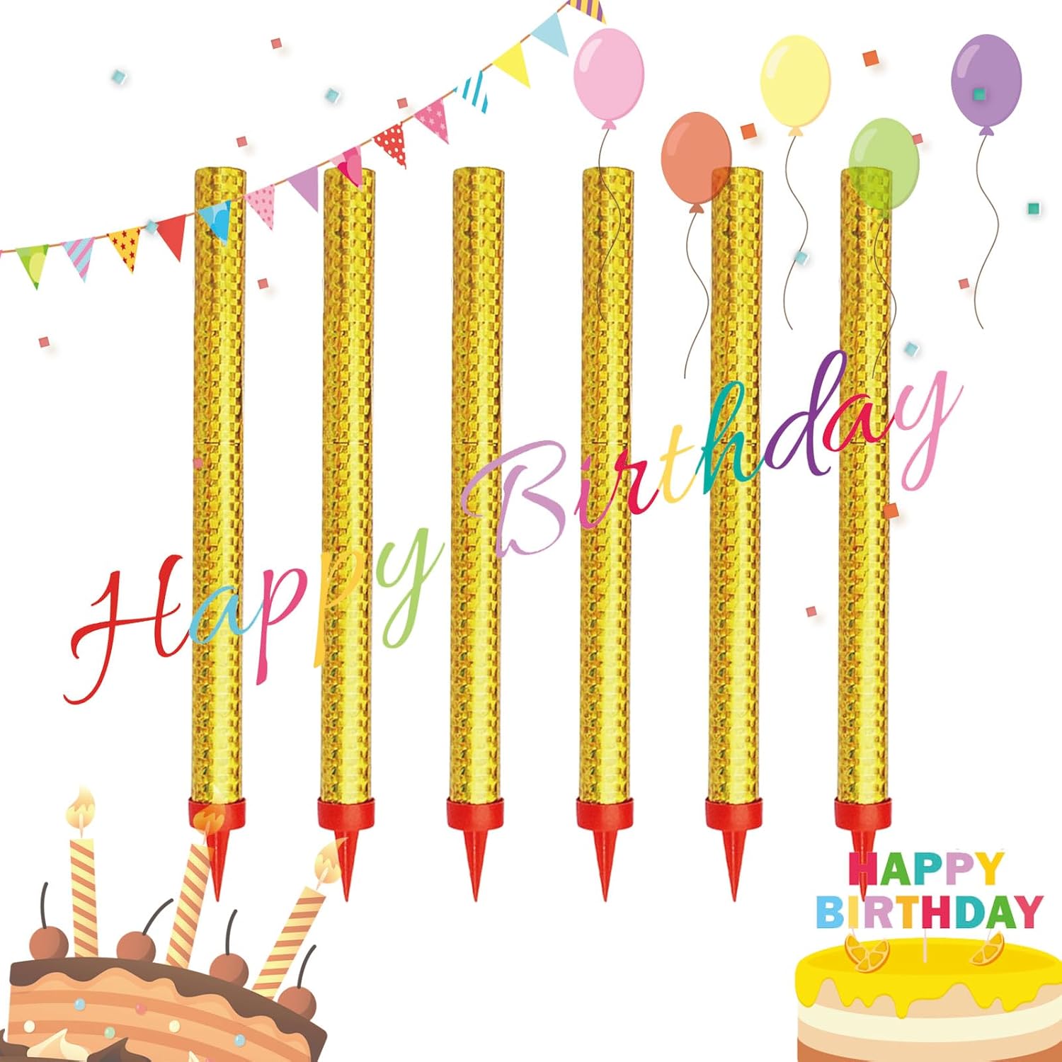 Candles & Holders - SANGTAI 6 Packs Birthday Decor for Cake, Tall Thin Birthday Cake Decorations for Graduation Wedding Birthday Party Supplies