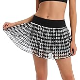 Ibeauti Womens Mini Flowy Skort High Waisted Pleated Tennis Golf Skirts Mesh Ruffler Athletic Skirt with Shorts Pockets