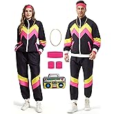 Owurha 80s Tracksuit for Men Women 90s Retro Windbreaker Outfit 80s Costume for Couples 80s Track Suit for Adult