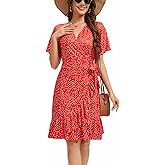 Womens Sundresses Summer Floral Short Sleeve V Neck A-Line Ruffle Hem Midi Casual Vacation Dresses 2025