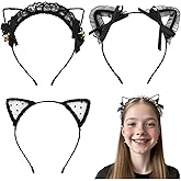 Chanseen 3Pcs Black Lace Cat Ears Headband Cat Hair Accessories Hairband Headwear for Women Halloween Costume Party Cosplay Everyday Wear